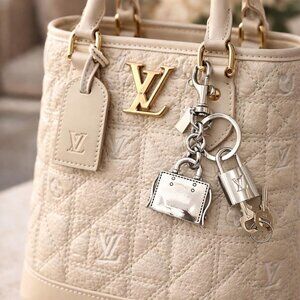 Authentic Louis Vuitton Silver Padlock & Key with Unbranded Metal Bag Keychain